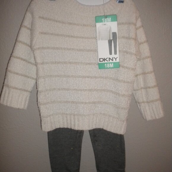 Girls Size 18M DKNY 2-Piece Chenille Sweater & Leggings / Pants Set Outfit NWT - Picture 3 of 4